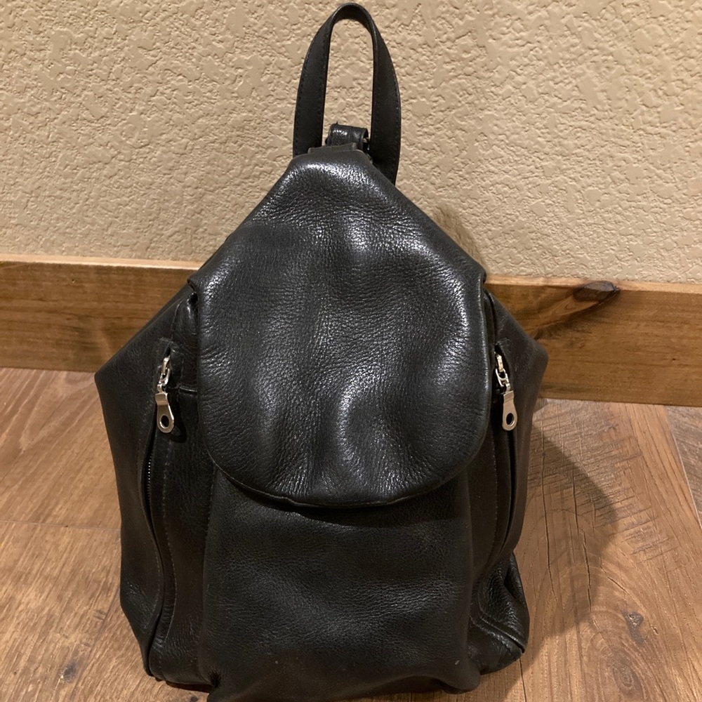 Tignanello Black Leather Backpack.